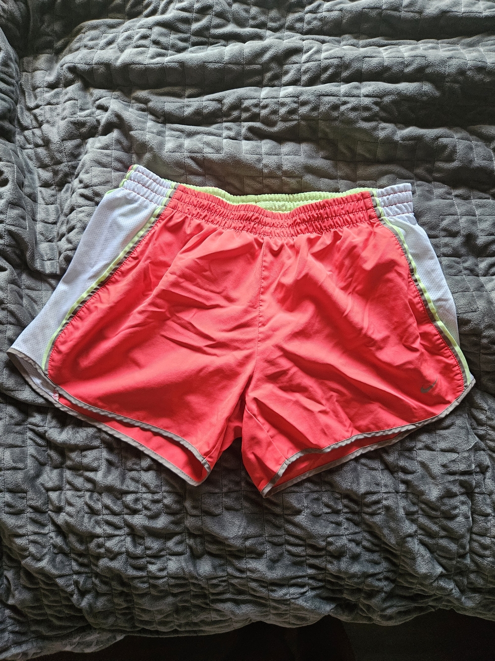 Nike Women’s Neon Coral Athletic Shorts with White Panels